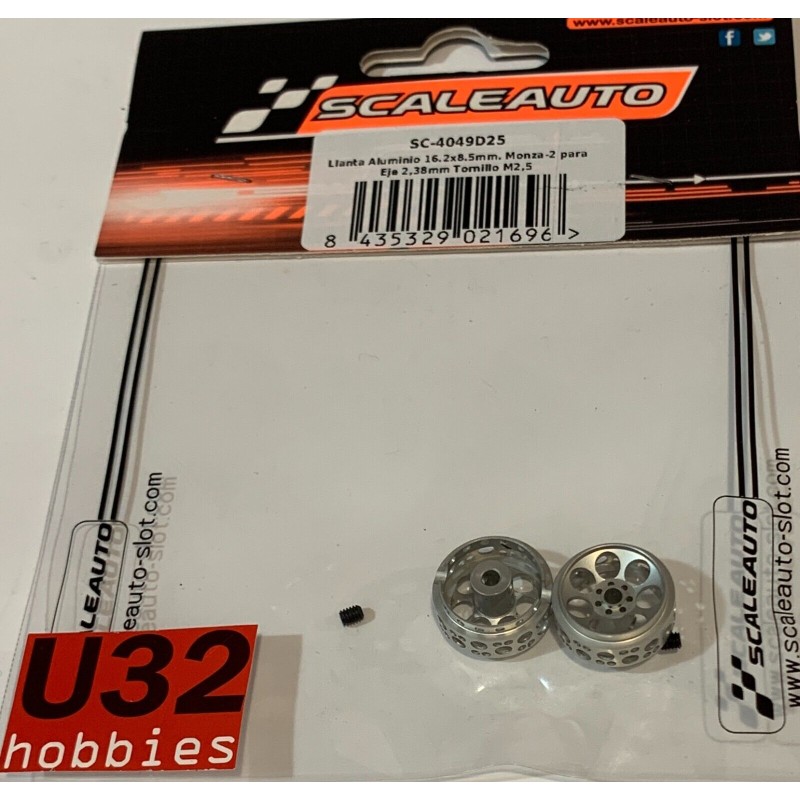 SCALEAUTO SC-4049D25 LLANTA 16.2x8.5mm MONZA-2 ALUM. EJE 2.38mm TORNILLO M2.5