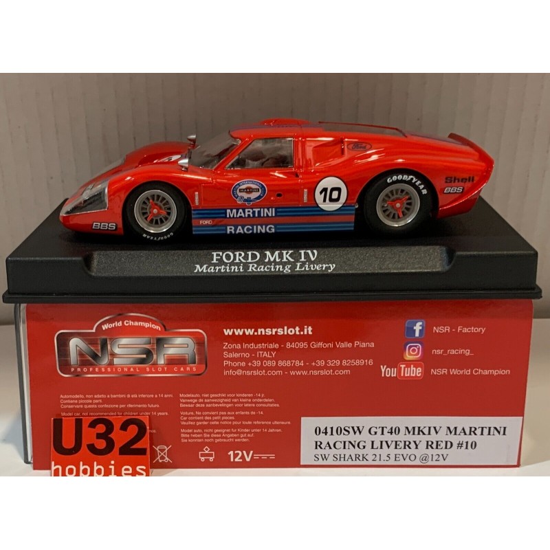 SLOT CAR NSR 0410SW FORD GT40 MKIV -10 MARTINI RED