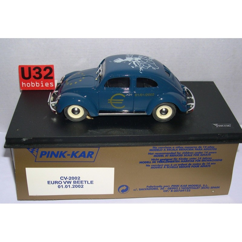 SLOT CAR PINK KAR CV2002 VW BEETLE ESCARABAJO EURO 01/01/02 BLUE EEC MAP & STARS