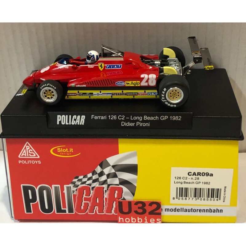 SLOT CAR POLICAR CAR09A FERRARI 126 C2 -28 F1 LONG BEACH GP 1982 DIDIER PIRONI