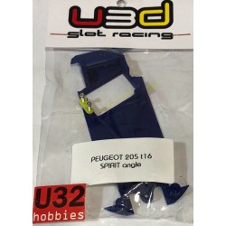 SLOT CAR U3D CHASIS 3D PEUGEOT 205 TURBO 16 ANGLEWINDER AZUL SPIRIT