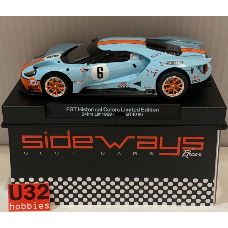 SLOT CAR RACER SIDEWAYS SWCAR02D FORD GT 40 -6 GULF 1969 HISTORICAL COLORS LTED.