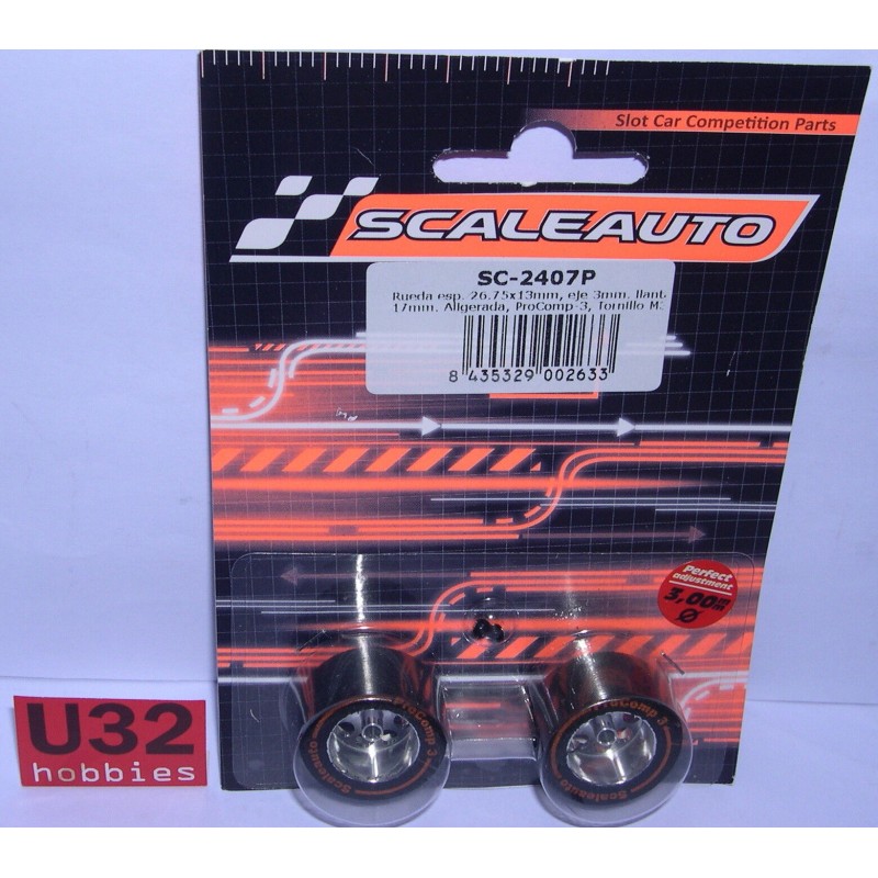 SCALEAUTO SC-2407P RUEDA ESPUMA 26.75x13mm LLANTA 17mm EJE 3mm ALIG. PROCOMP 3