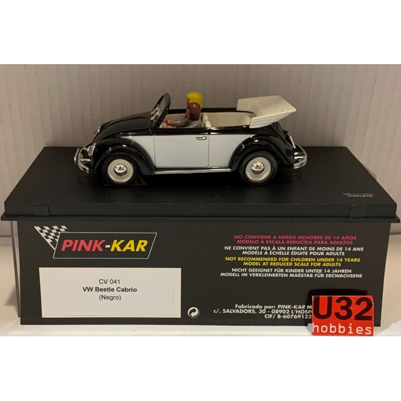 SLOT CAR PINK KAR CV041 VW VOLKSWAGEN BEETLE ESCARABAJO DESCAPOTABLE NEGRO