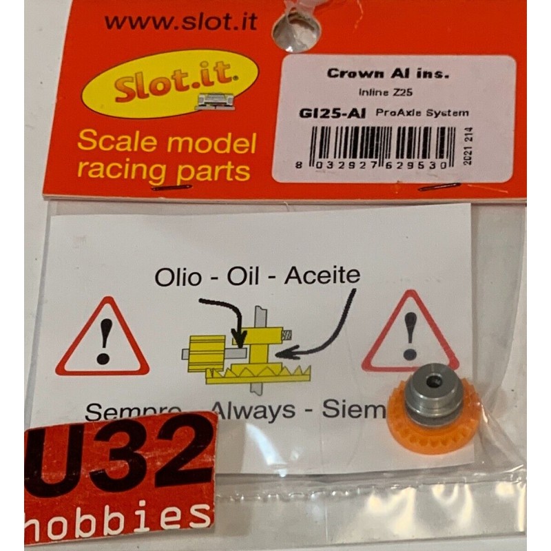 SLOT CAR SLOT.IT GI25AL CORONA 25z EN LINEA ALUMINIO  DIAMETRO 14,4mm EJE 2.38