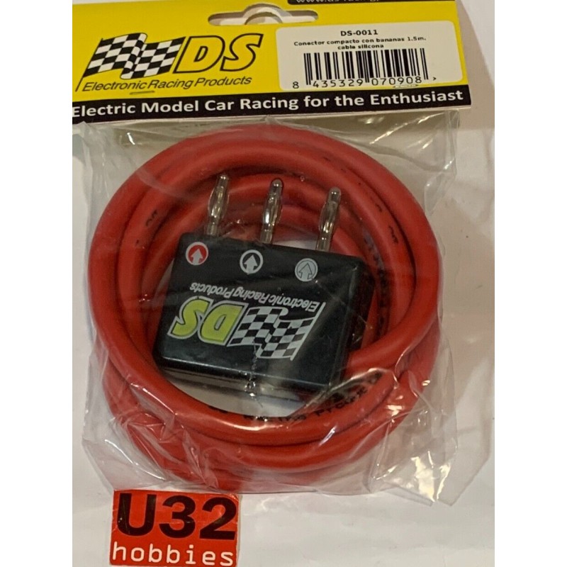 SLOT CAR DS-0011 CONECTOR COMPACTO CON BANANAS CON 1.5m  CABLE DE SILICONA